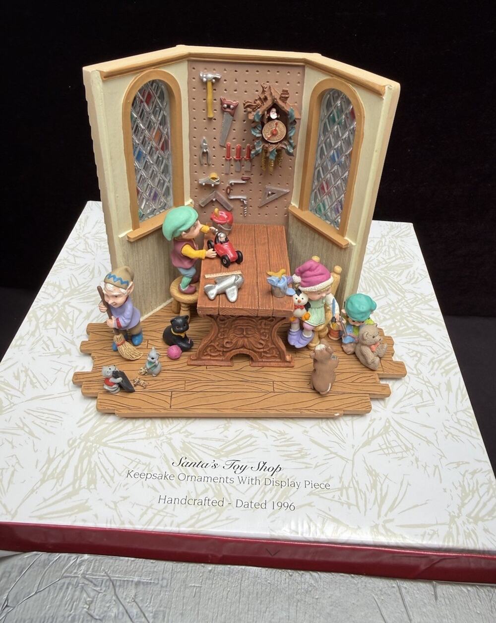 1996 Hallmark Ornament Display Santa's Toy Shop artist signed! 2 Boxes EUC